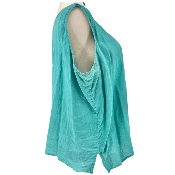 Silk Club Tank Top Womens 3X Teal Green Washable Linen Lightweight Sleeveless - Picture 7 of 8